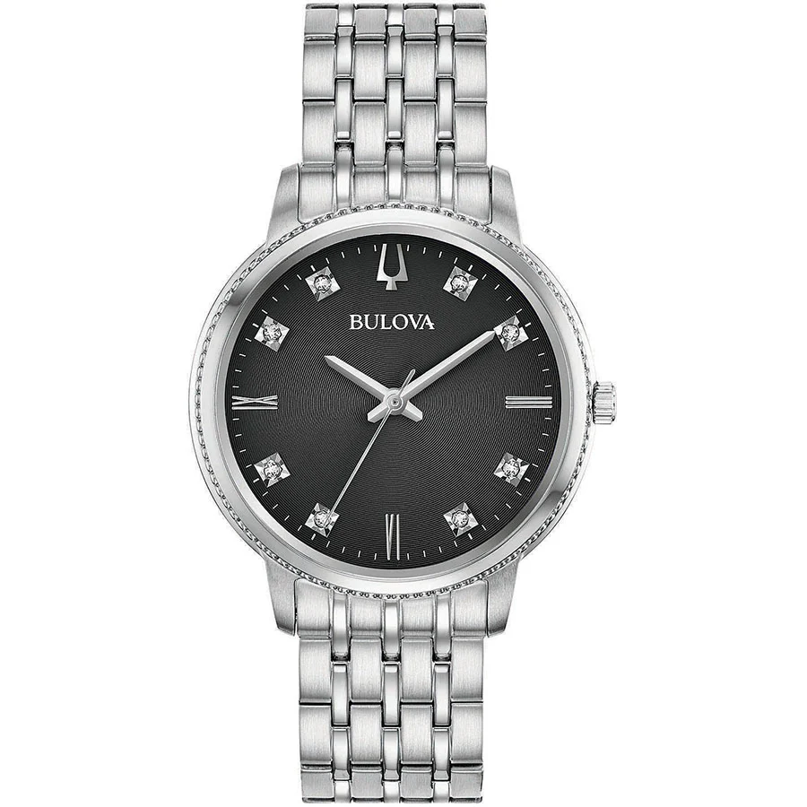 Bulova Ladies 96P205 Diamonds Black Dial Watch